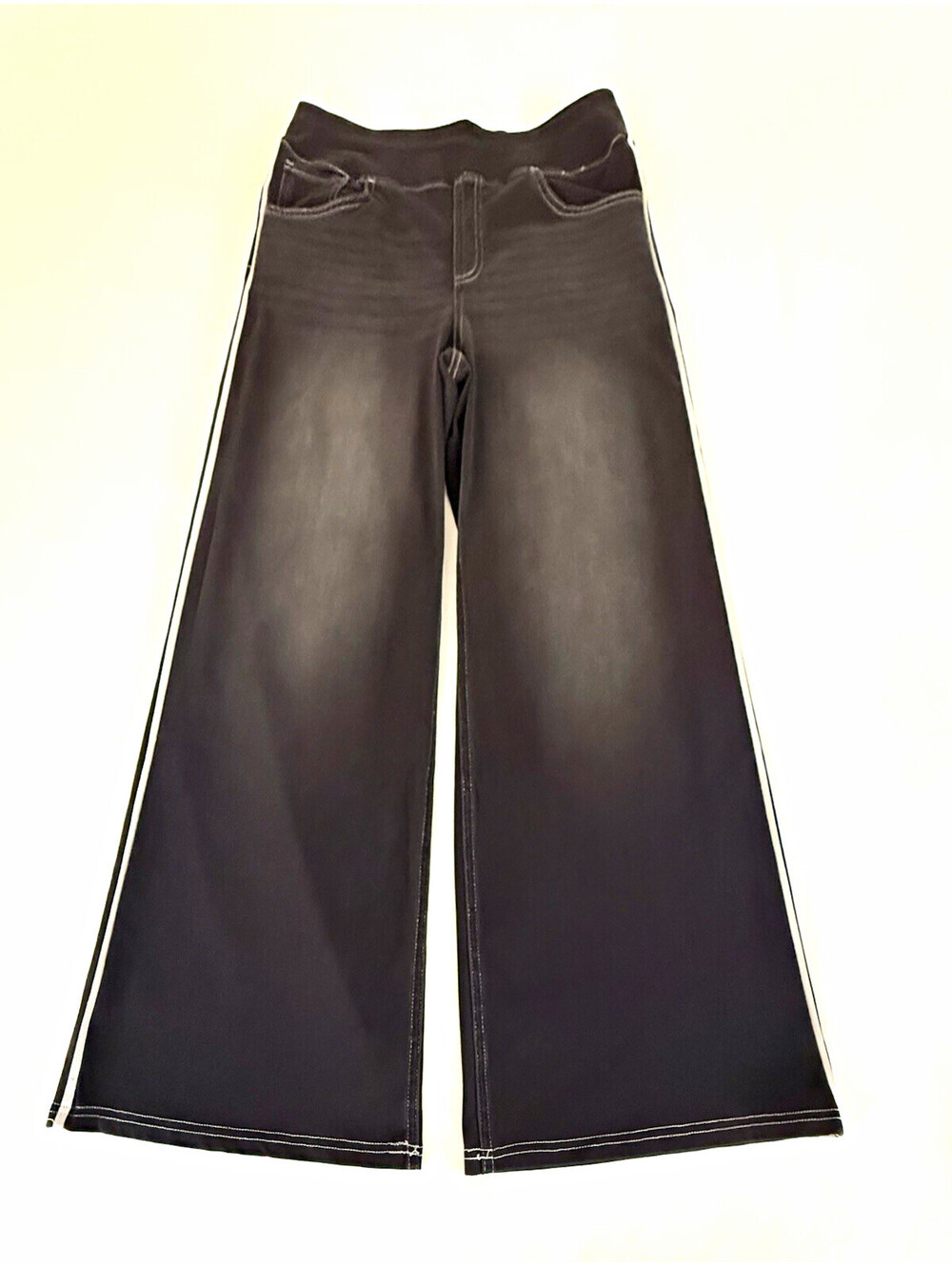 Halara Flex Women’s High Waisted Stripe Wide Leg Jeans Black L Petite NWT